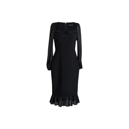 ROEYSHOUSE Длинное платье с длинными рукавами женское черное