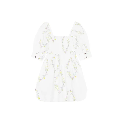 GANNI Белое Женское Короткое Платье с Рукавами