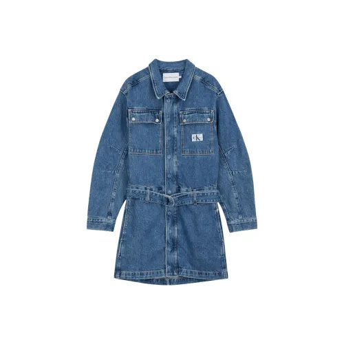 CALVIN KLEIN Длинное платье с длинными рукавами женское средне-синий