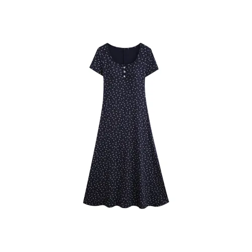 LSVE Короткий рукав Платье Женское Темно-синий