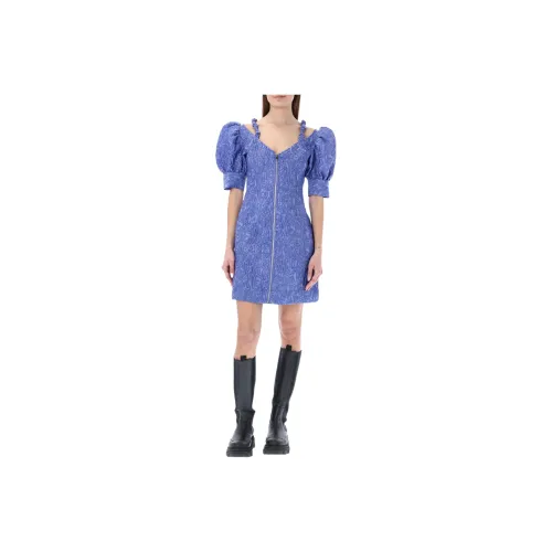 GANNI Blue Женские Короткие Платья с Рукавами