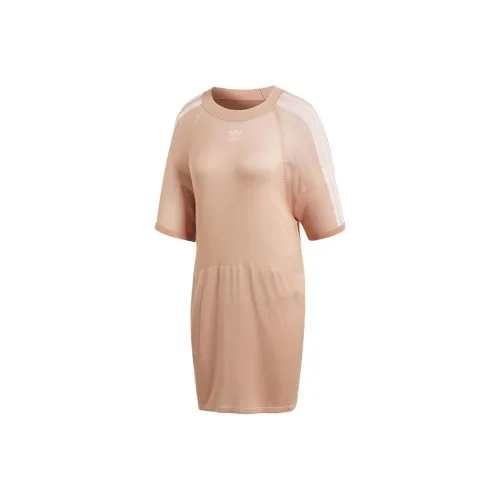Adidas Originals Короткий рукав Платье Женское Оранжевый Розовый