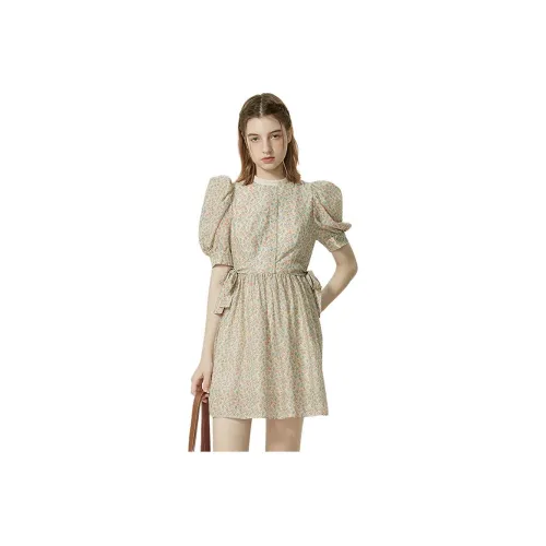 AIVEI Короткое платье с короткими рукавами женское бежевый