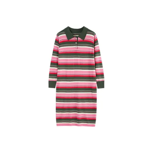 Cubic Розово-красные Полосы Женские Длинные Платья с Рукавами