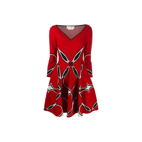 Alexander McQueen Длинное платье с длинными рукавами женское красное