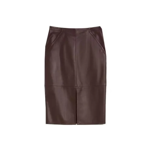 MaxMara Кожа Длинная Юбка Женская Коричневая