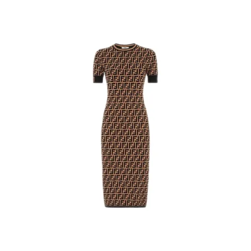 FENDI Короткий рукав Платье Женское Коричневое