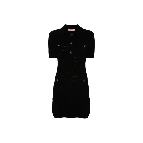 TWINSET Milano SS24 Короткое Платье с Короткими Рукавами Женское Черное