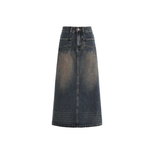 Concubine Zhu Denim Длинная Юбка Женская Бетонно-Серый