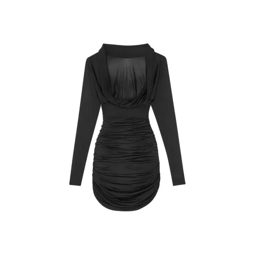 SAINT LAURENT FW22 Длинное платье с длинным рукавом женское черное