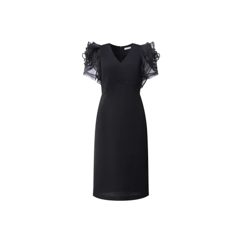 AUI Короткий рукав Платье Женское Черное