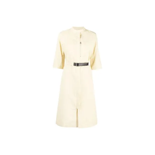 JIL SANDER Бежевые Женские Короткие Платья с Рукавами