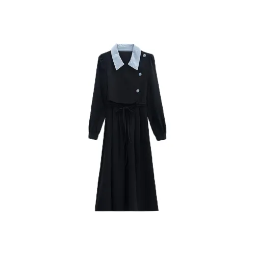 DOSOHEB Длинное платье с длинными рукавами женское черное