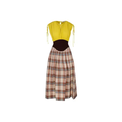TORY BURCH SS22 Sleeveless Dress Women's Brown Yellow TORY BURCH SS22 Без рукавов Платье Женское Коричневый Желтый