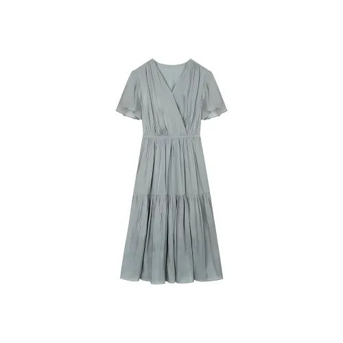 IHIMI Короткий рукав Платье Женское Серый Яшма