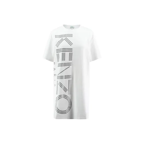 KENZO Экрю Женские Платья с Коротким Рукавом