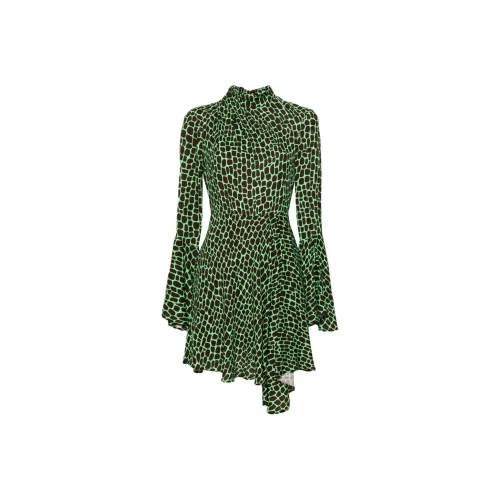 MSGM Длинное платье с длинными рукавами женское неоновый зеленый