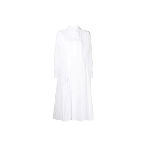 Yohji Yamamoto Белые Женские Длинные Платья с Длинными Рукавами