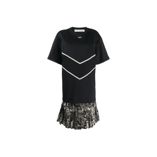 Off Белый SS21 Черный Женские Короткие Платья с Рукавами