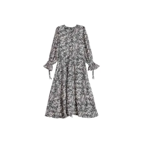 ONE PASS STUDIO Длинное платье с длинными рукавами женское цветочное