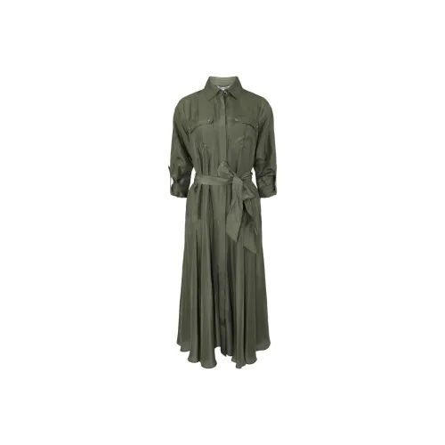 Veronica Beard SS24 Длинное платье с длинным рукавом женское зеленое