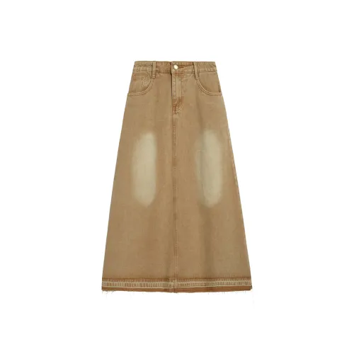 PASSCODIO Denim Long Skirt Women's Khaki PASSCODIO Деним Длинный Юбка Женские Хаки