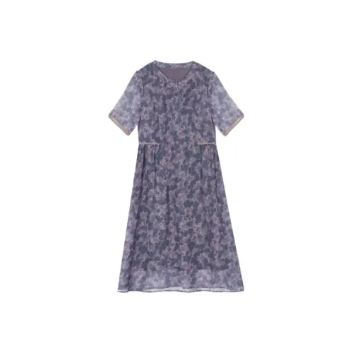 Mapping Короткий рукав Платье Женское Фиолетово-синий