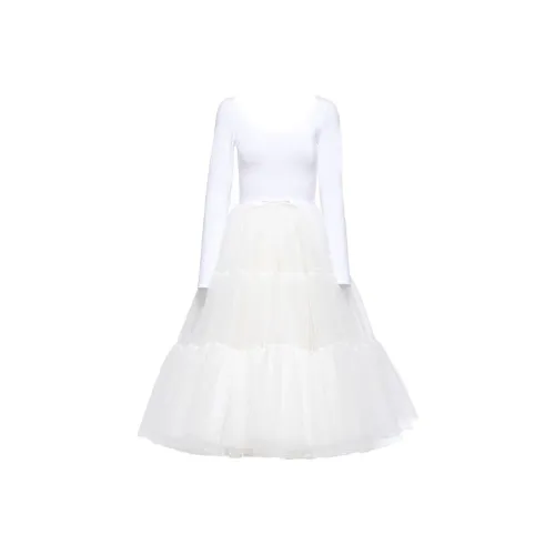 MIU MIU FW21 Длинное платье с длинными рукавами женское белое