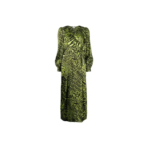 GANNI Зеленое Женское Длинное Платье с Рукавами