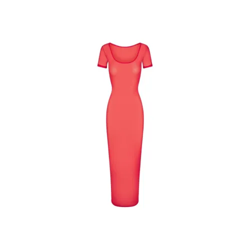 Khy SS24 Drop 008 Сетка Scoop Шея Maxi Dress Короткий рукав Платье Женские Вишня Вишня