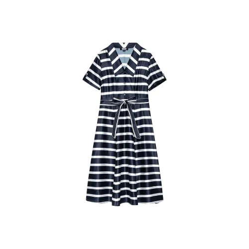 DKNY Короткий рукав Платье Женское Темно-синий Полосы