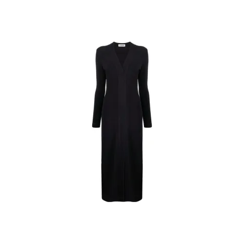 JIL SANDER Черное Женское Длинное Платье с Рукавами