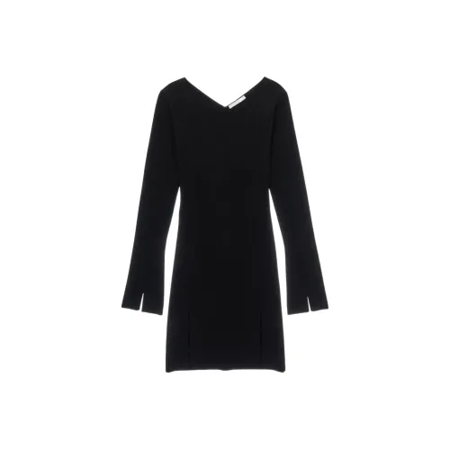 Helmut Lang Черное Женское Длинное Платье с Рукавами