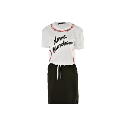 MOSCHINO Черное/Белое Женское Короткое Платье с Короткими Рукавами