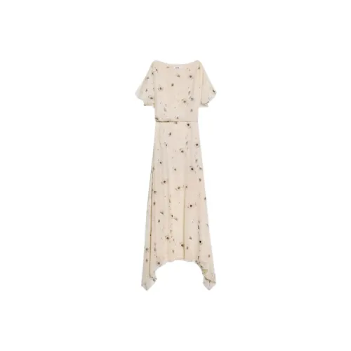 CELINE Экрю Женские Платья с Короткими Рукавами