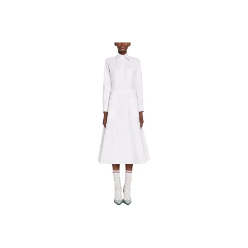 THOM BROWNE Белое Женское Длинное Платье с Рукавами