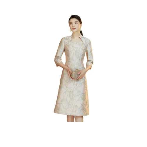 BBLLUUEE Длинный рукав Платье Женское Светло-вишнево-розовый