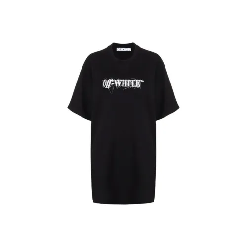 Off Белый FW21 Черный Женские Короткие Платья с Рукавами