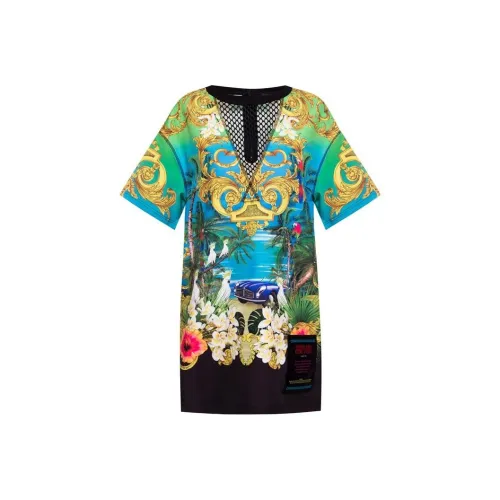 VERSACE Короткое платье с короткими рукавами женское многоцветное
