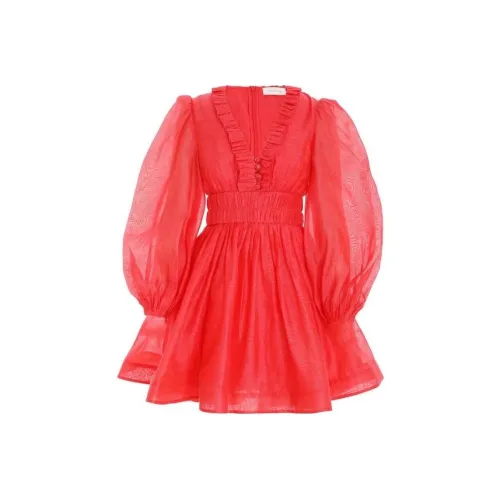 Zimmermann Red Женские Длинные Рукава Платья