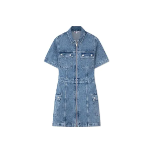 Tommy Hilfiger Джинсовый синий 1A5 Женские Короткие Платья с Рукавами