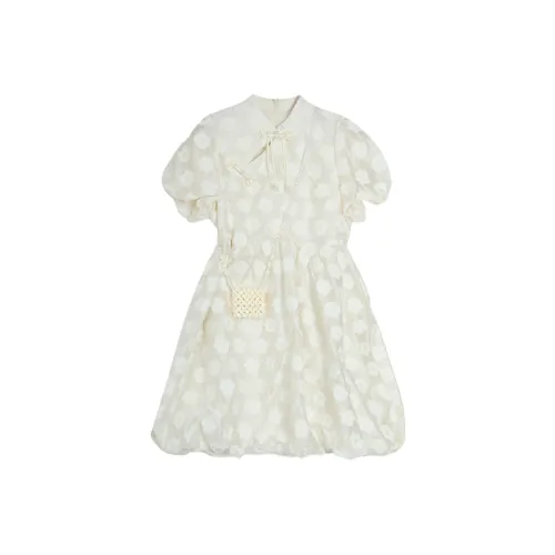 SETIROM Короткий рукав Платье Женское Экрю