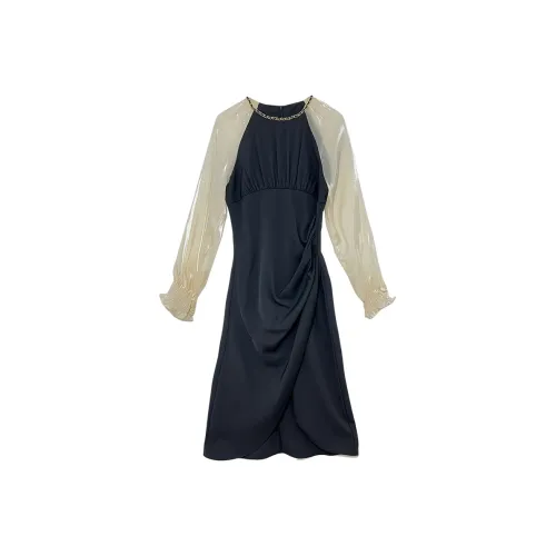 Icicofficial Длинное платье с длинными рукавами женское черное