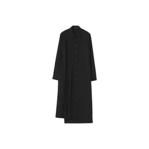 Yohji Yamamoto Черные Женские Длинные Платья с Длинными Рукавами