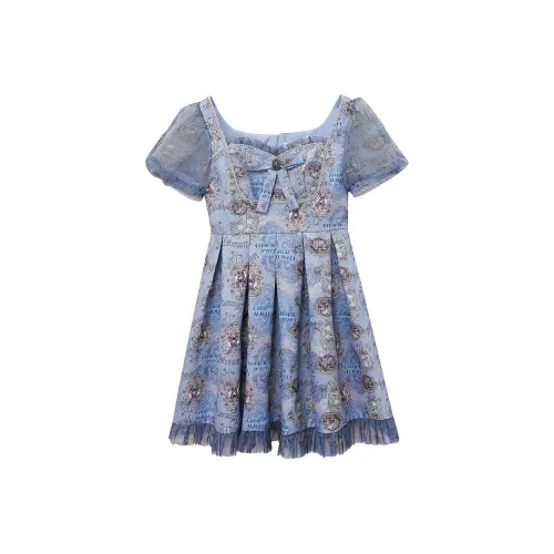 LULUALWAYS Короткий рукав Платье Женское Синий