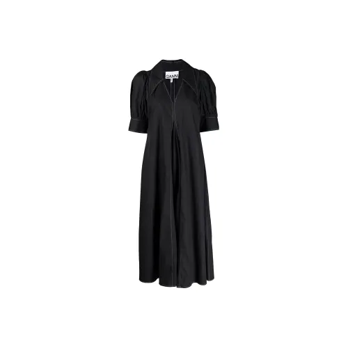 GANNI Короткое платье с короткими рукавами женское обсидиан черный