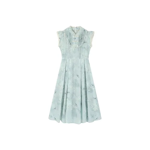 COVT Короткий рукав Платье Женское Синий Зеленый
