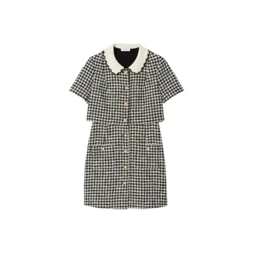 SANDRO Черно-белые Женские Платья с Коротким Рукавом
