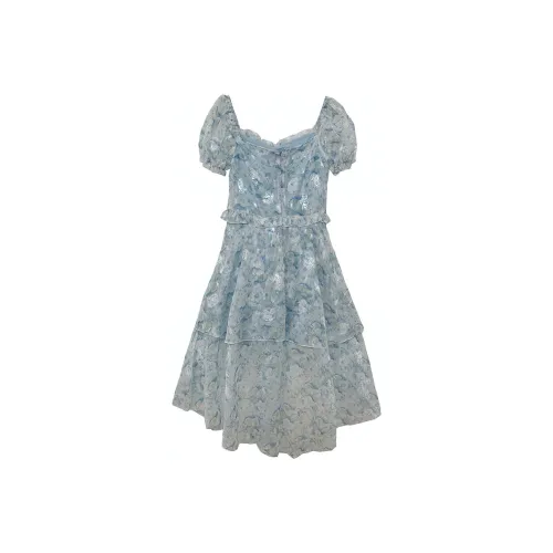 Icicofficial Короткий рукав Платье Женское Синий