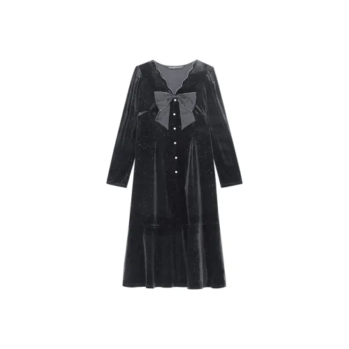 GOELIA Длинное платье с длинными рукавами женское черное